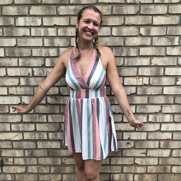 Open Back Pinstripe Dress - Picture 3 of 5